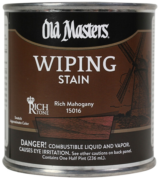 Old Masters 15016 Wiping Stain, Rich Mahogany, Liquid, 0.5 pt, Can [SKU: ORG4321667]