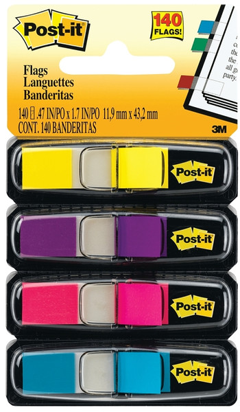 Post-it 683-4AB Flag, 1.7 in L, 0.47 in W, Blue/Pink/Purple/Yellow [SKU: ORG0170274]