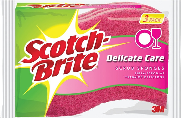 Scotch-Brite DD-3 Scrub Sponge, 4.4 in L, 2.6 in W, 0.8 in Thick, Cellulose, Pink [SKU: ORG3011996]