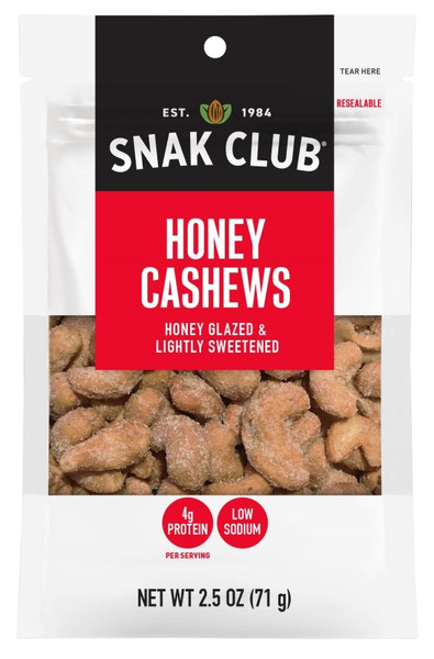 SNAK CLUB 700558 Honey Cashew, Roasted Flavor, 2.5 oz [SKU: ORG0272849]
