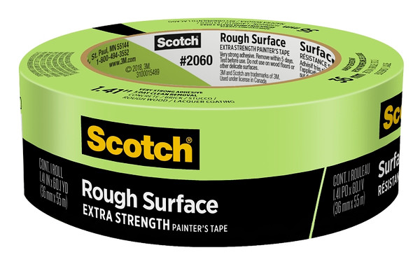 Scotch 2060-1-1/2 Masking Painter's Tape, 60.1 yd L, 1.41 in W, Paper Backing, Green [SKU: ORG4335642]