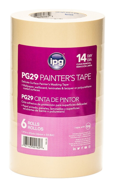 IPG PG29..23R Masking Tape, 60 yd L, 1.41 in W, Paper Backing, Beige [SKU: ORG4110896]
