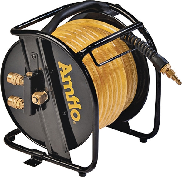 Amflo 545HR-RET Air Hose Reel, 3/8 in OD, 75 ft L, MNPT, 200 psi Pressure, Polyurethane, Gold [SKU: ORG6211528]