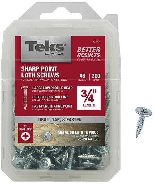 Teks 21504 Lath Screw, #8 Thread, Truss Head, Phillips Drive, Sharp Point, Steel, Zinc, 200 PK [SKU: ORG9026063]
