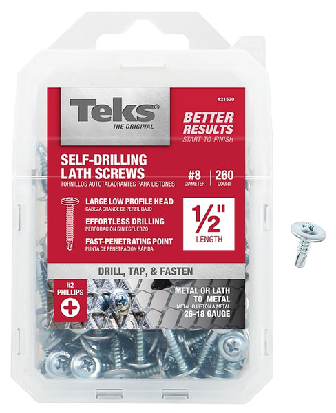Teks 21520 Lath Screw, #8 Thread, Truss Head, Phillips Drive, Drill Point, Steel, Zinc [SKU: ORG5986120]