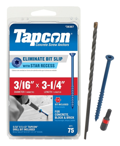 Buildex Tapcon 28307 Concrete Screw Anchor, 3/16 in Dia, 3-1/4 in L, Steel, Climaseal [SKU: ORG9148966]