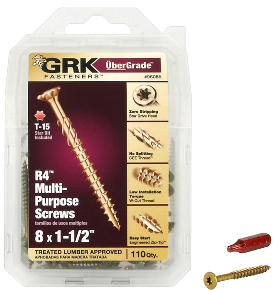 GRK Fasteners 96085 Framing and Decking Screw, #8 Thread, 1-1/2 in L, Coarse Thread, Countersunk Head, Star Drive, Steel [SKU: ORG5378427]