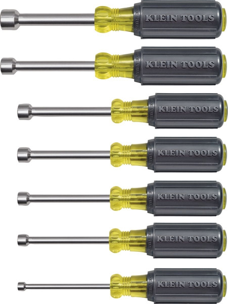 KLEIN TOOLS 631 Nutdriver Set, 7-Piece, Steel, Chrome, Black, Specifications: 3 in Shank [SKU: ORG0662700]