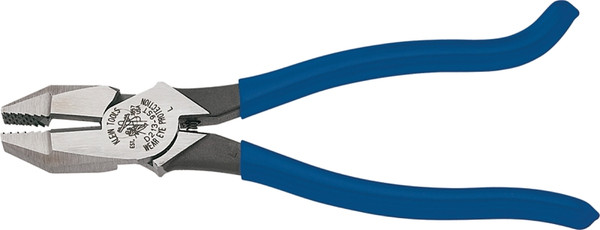 KLEIN TOOLS D2000-9ST Ironworker's Plier, 9-3/8 in OAL, Blue Handle, Hook Bend Handle, 1-1/4 in W Jaw, 1.594 in L Jaw [SKU: ORG9617267]