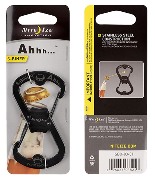 Nite Ize S-Biner Ahhh... SBO-03-01 Key Ring and Bottle Opener, Stainless Steel Case [SKU: ORG5576210]