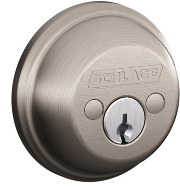 Schlage B62NV 619 Entry Deadbolt, 1 Grade, Keyed Alike Key, Metal, Satin Nickel, 2-3/8 x 2-3/4 in Backset, C, K4 Keyway [SKU: ORG6674329]