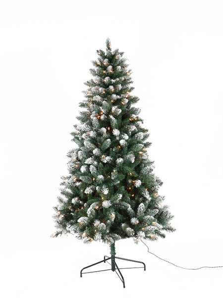 Hometown Holidays 50766 Pre-Lit Frosted Tree, 6-1/2 ft H, Spruce Family, 110 V, Mini Bulb, Clear Light [SKU: ORG3694452]