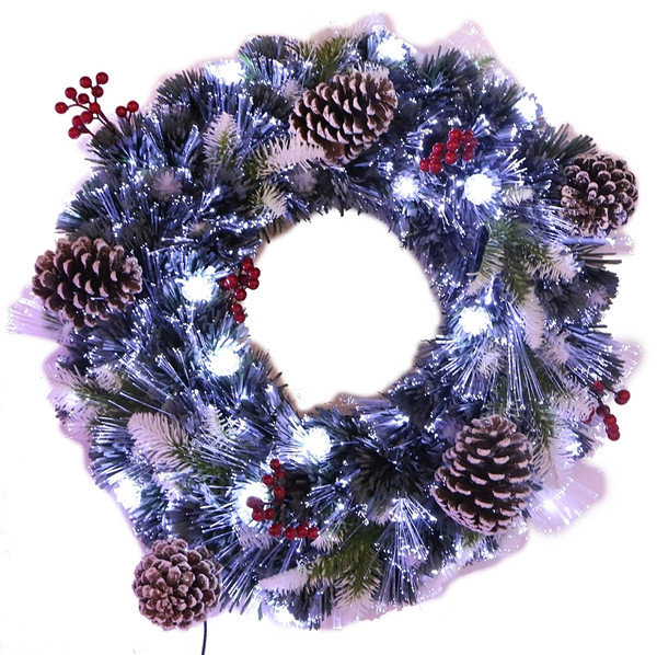 Hometown Holidays 54701 Wreath, Mixed Needle, cUL Adapter, White Bulb, Metal Frame Mounting [SKU: ORG2854131]