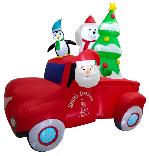 Hometown Holidays 90616 Truck Inflatable, 8 ft H, Green/Red, LED Bulb, Internal Light/Music: Flashing LED [SKU: ORG7344468]