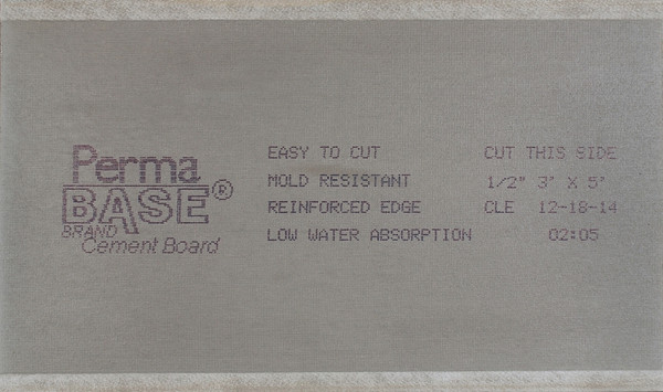 PermaBase CB36120500 Backer Board, 5 ft L, 3 ft W, 1/2 in Thick, Cement/Plastic, Gray [SKU: ORG3020575]