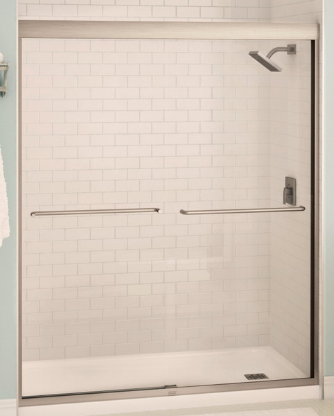 MAAX Aura 135665-900-305-00 Shower Door, Clear Glass, Tempered Glass, Semi Frame, 2-Panel, Glass, 1/4 in Glass [SKU: ORG0689034]