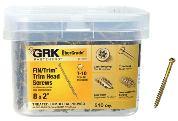 GRK Fasteners 116728 Finishing Screw, #8 Thread, 2 in L, Trim Head, Star Drive, Steel, 510 PK [SKU: ORG4052536]