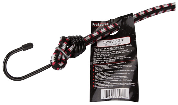 ProSource FH64017 Stretch Cord, 8 mm Dia, 24 in L, Polypropylene, Black, Hook End [SKU: ORG3291218]