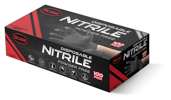 BOSS B21051-M Disposable Gloves, M, Nitrile, Black [SKU: ORG0592527]