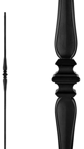 Nuvo Iron SQI1CS Single Collar and Spoon Stair Baluster, 44 in H, 1/2 in W, Square, Steel, Black [SKU: ORG9443649]