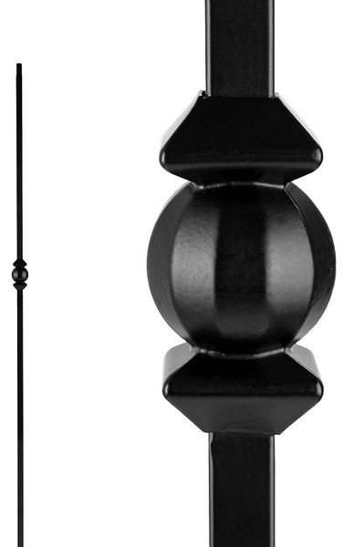 Nuvo Iron SQI1BS Single Ball and Sphere Stair Baluster, 44 in H, 1/2 in W, Square, Steel, Black [SKU: ORG9443623]