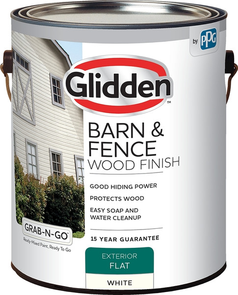 Glidden GRAB-N-GO GLBFEX10WH-1 Barn and Fence Wood Finish, Flat, White, Liquid, 1 gal [SKU: ORG7458862]