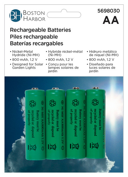 Boston Harbor 24184 Battery, 1.2 V Battery, 800 mAh, AA Battery, Nickel-Metal Hydride Battery Series [SKU: ORG5698030]