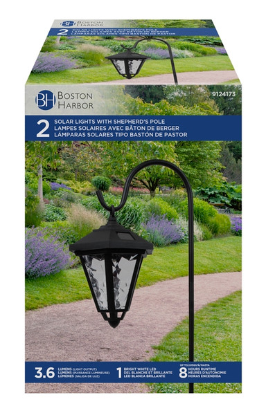 Boston Harbor Solar Shepard's Hook Coach Light, Ni-Mh Battery, AA Battery, 1-Lamp, Plastic Fixture, Black [SKU: ORG9124173]