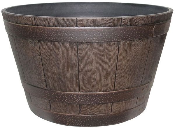 Southern Patio HDR-055464 Planter, 22.24 in W, 22.24 in D, Round, Whiskey Barrel Design, Resin, Kentucky Walnut [SKU: ORG8248908]