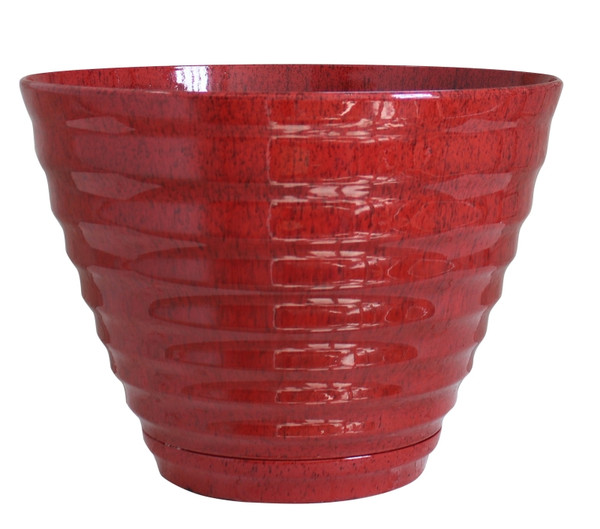 Southern Patio HDR-064763 Planter, 15.9 in Dia, Round, Beehive Design, Resin, Red [SKU: ORG0942334]