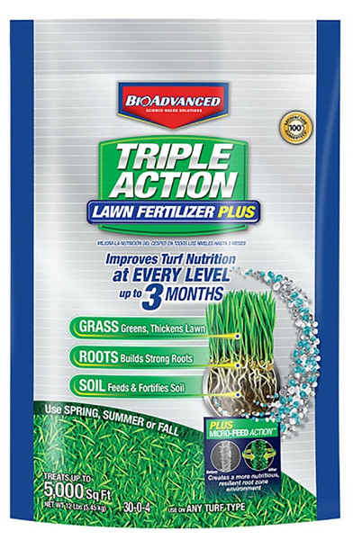 BioAdvanced 709860F Lawn Fertilizer Plus, 12 lb Bag, Granular, 30-0-4 N-P-K Ratio [SKU: ORG2860963]