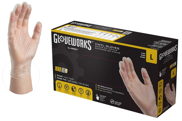 GLOVEPLUS IVPF46100 Disposable Gloves, L, Vinyl, Powder-Free, Clear, 11.73 in L [SKU: ORG3882867]