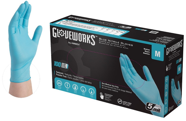 GLOVEWORKS INPF44100 Non-Sterile Disposable Gloves, M, Nitrile, Powder-Free, Blue, 9-1/2 in L [SKU: ORG0021493]