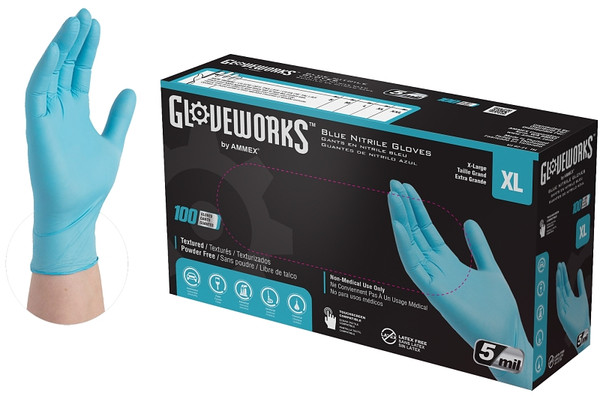 GLOVEWORKS INPF48100 Non-Sterile Disposable Gloves, XL, Nitrile, Powder-Free, Blue, 9-1/2 in L [SKU: ORG5388830]