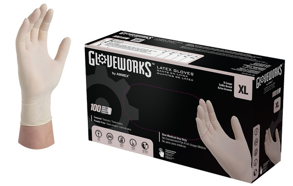 GLOVEWORKS TLF48100 Disposable Gloves, XL, Latex, Powder-Free, Ivory, 14.37 in L [SKU: ORG7398993]