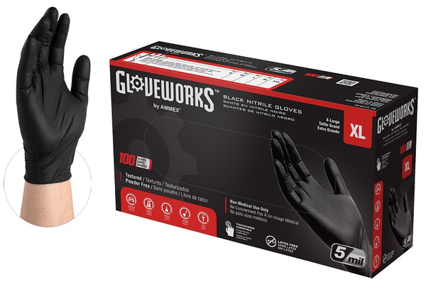 GLOVEPLUS GPNB48100 Non-Sterile Gloves, XL, Nitrile, Powder-Free, Black, 13.86 in L [SKU: ORG7536147]