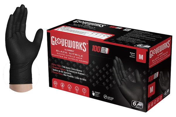 GLOVEWORKS GWBN44100 Heavy-Duty Disposable Gloves, M, Nitrile, Powder-Free, Black, 9-1/2 in L [SKU: ORG9845173]