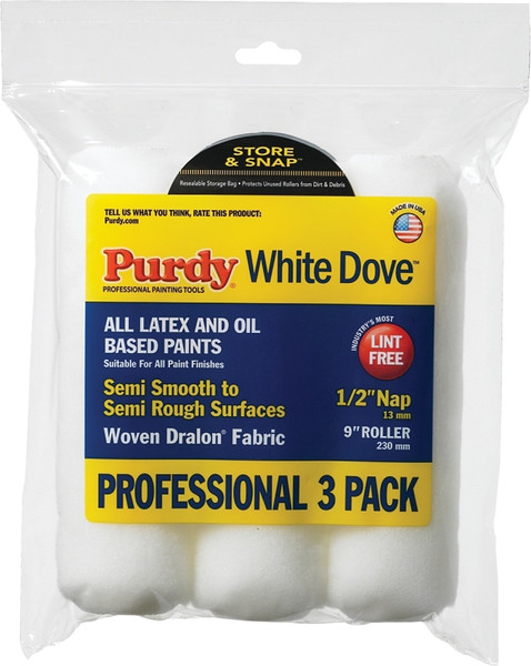 Purdy White Dove 14F864000 Paint Roller Cover, 1/2 in Thick Nap, 9 in L, Dralon Fabric Cover [SKU: ORG3813292]