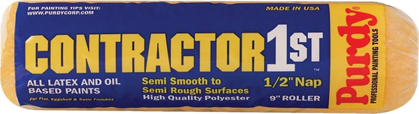 Purdy Contractor 1st 144688093 Roller Cover, 1/2 in Thick Nap, 9 in L, Polyester Cover [SKU: ORG1618396]