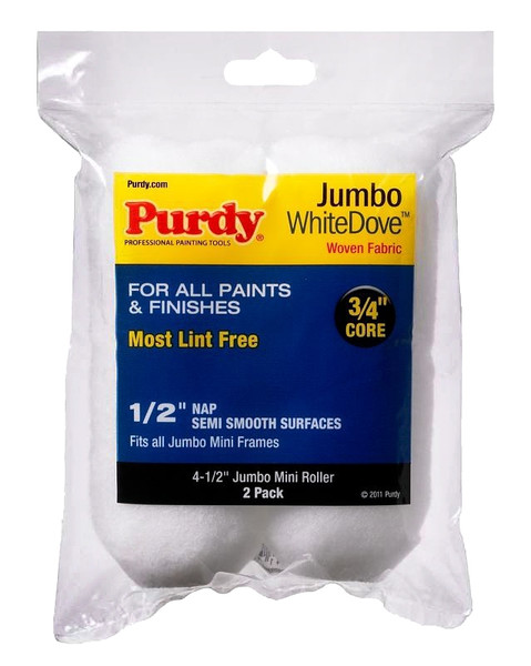 Purdy White Dove 14G624013 Jumbo Mini Roller Cover, 1/2 in Thick Nap, 4-1/2 in L, Dralon Fabric Cover [SKU: ORG0179341]