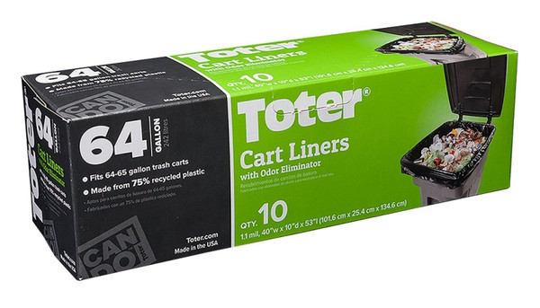 Toter GB064-R8000 Trash Cart Liner, 64 gal Capacity, Plastic, Black [SKU: ORG1225549]