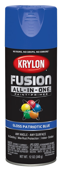 Krylon Fusion K02716007 Primer and Spray Paint, Gloss, Patriotic Blue, 12 oz, Aerosol Can [SKU: ORG2809200]