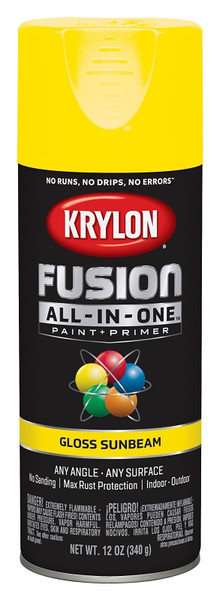 Krylon Fusion K02725007 Primer and Spray Paint, Gloss, Sunbeam, 12 oz, Aerosol Can [SKU: ORG2809333]