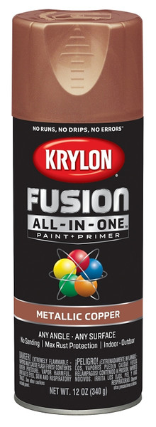 Krylon Fusion K02768007 Primer and Spray Paint, Metallic, Copper, 12 oz, Aerosol Can [SKU: ORG2809556]