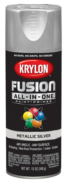 Krylon Fusion K02773007 Primer and Spray Paint, Metallic, Silver, 12 oz, Aerosol Can [SKU: ORG2809614]