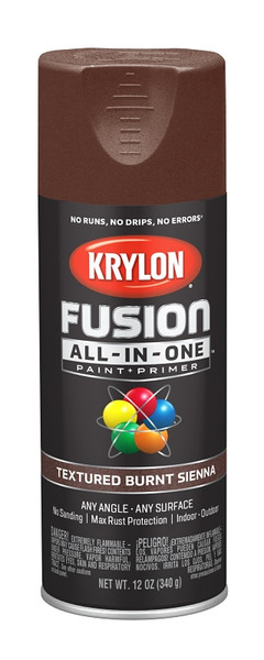 Krylon Fusion K02777007 Primer and Spray Paint, Textured, Burnt Sienna, 12 oz, Aerosol Can [SKU: ORG2809630]