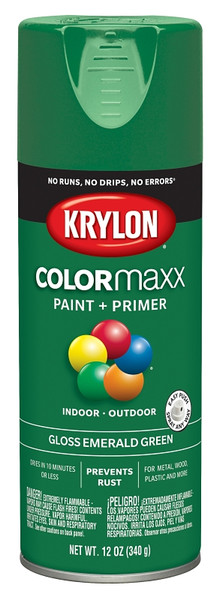 Krylon COLORmaxx K05517007 Spray Paint, Gloss, Emerald Green, 12 oz, Aerosol Can [SKU: ORG7241268]