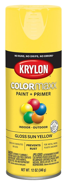 Krylon COLORmaxx K05541007 Spray Paint, Gloss, Sun Yellow, 12 oz, Aerosol Can [SKU: ORG7241441]