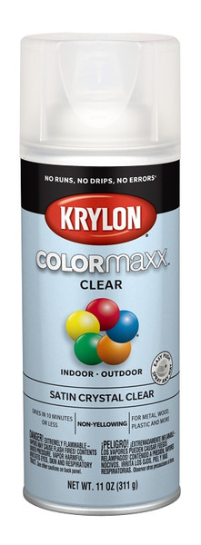 Krylon COLORmaxx K05562007 Spray Paint, Satin, Crystal Clear, 11 oz, Aerosol Can [SKU: ORG7241656]