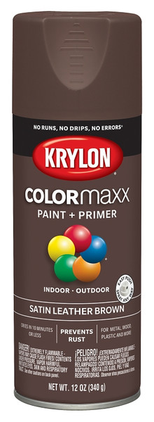 Krylon COLORmaxx K05569007 Spray Paint, Satin, Leather Brown, 12 oz, Aerosol Can [SKU: ORG7241706]